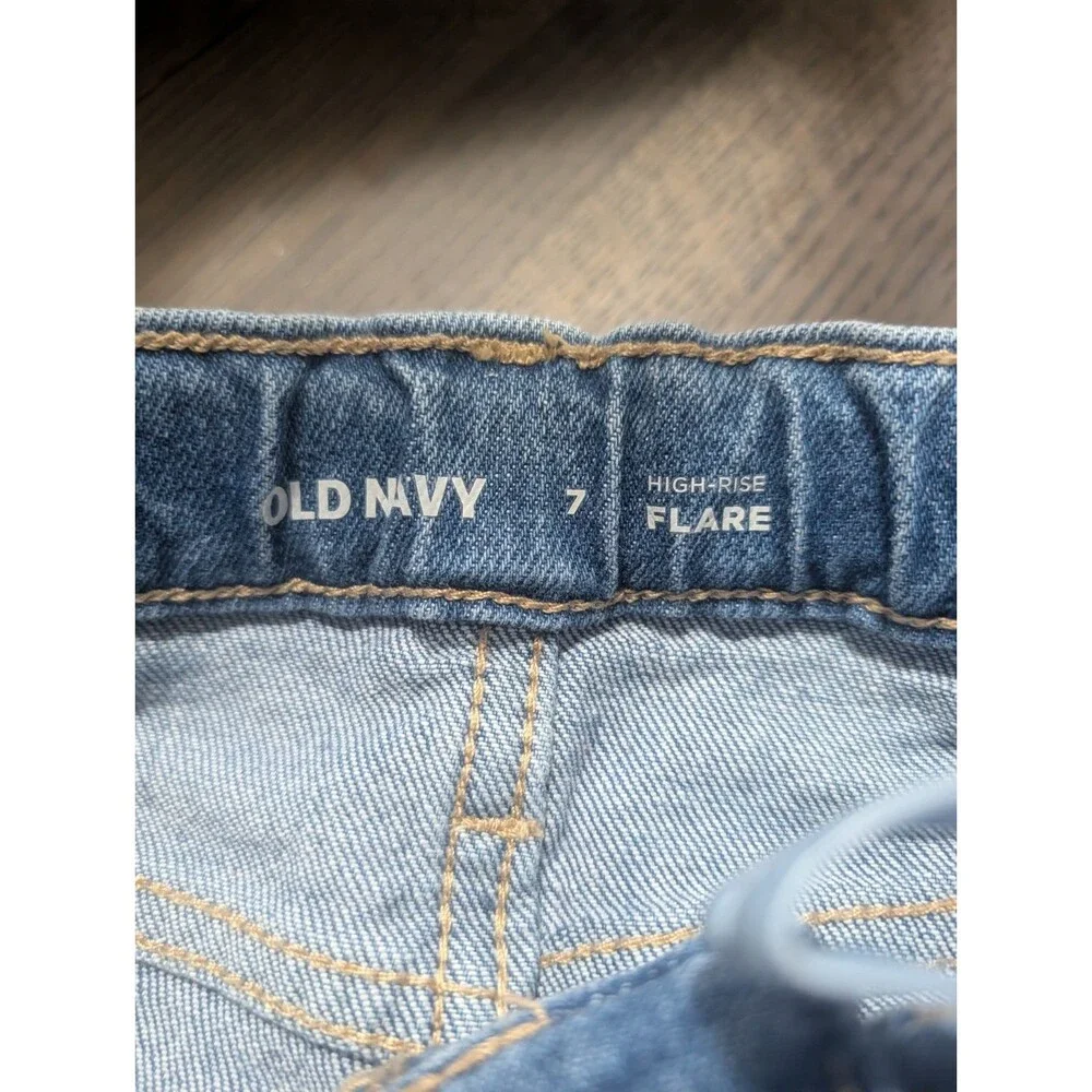 2 Pairs Old Navy Girl's Flare Jeans Size 7 Floral Embroidered Adjustable Waist